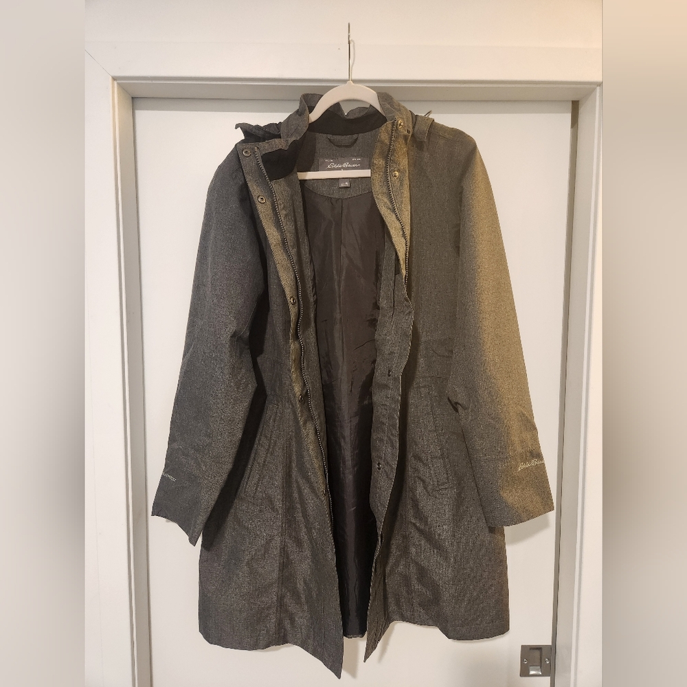 Eddie Bauer Women's Gray Waterproof Hooded Trench Coat XL